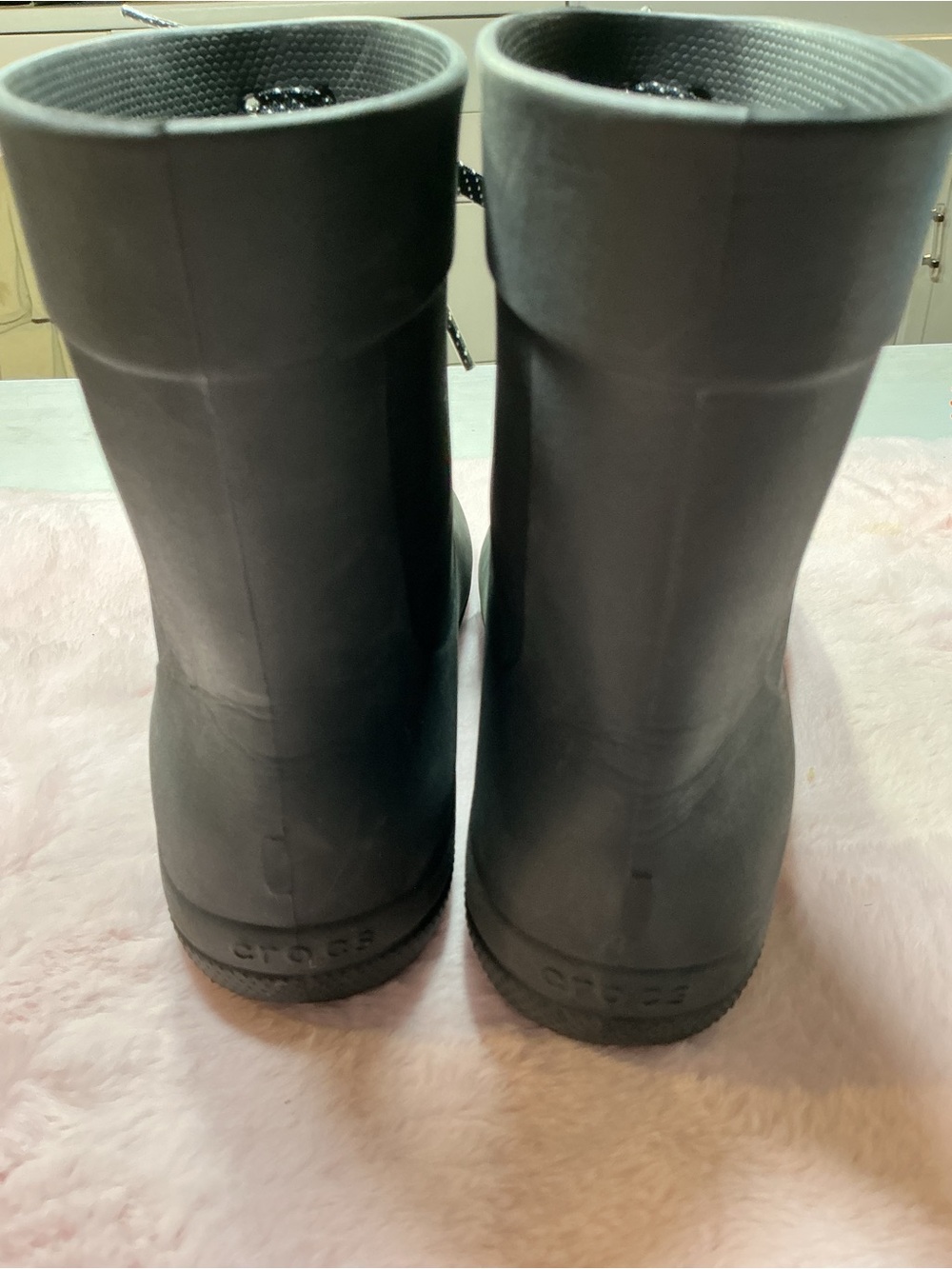 CROCS Black Ankle Rain Boots with Polka-Dot Laces b122 - Picture 5 of 6